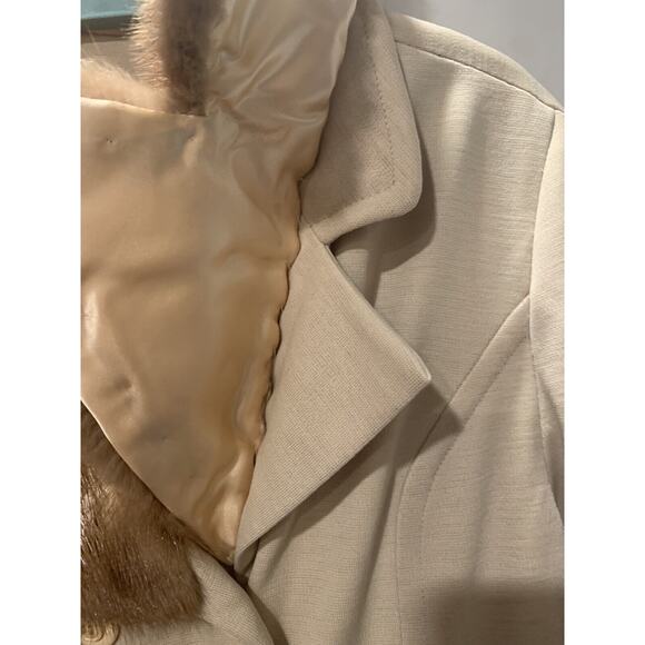 Vintage Wool Coat Medium Mary Lane 1960s Fur Collar Long Mid Century Bonded Knit - Picture 4 of 12